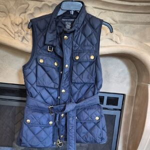 Ralph Lauren Women's Navy Quilted Vest with Gold Details